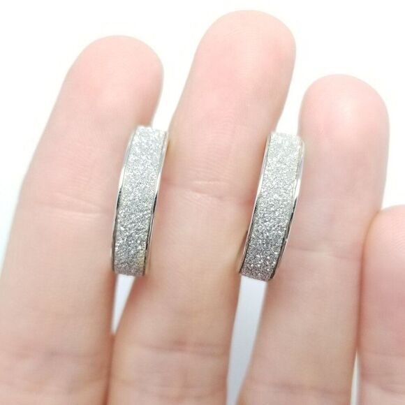 Vintage Sterling Silver Hoop Earrings, Sparkly Surface, RCI Thailand Signed - Picture 3 of 7